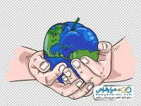 عکس وکتوری سیب به شکل کره زمین در دست