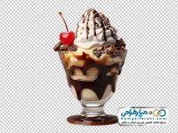عکس png بستنی در جام با تزئین سس شکلات و گیلاس