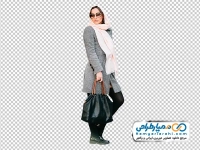 عکس با کیفیت خانم با مانتو طوسی