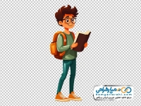 تصویر کارتونی پسر بچه با کتاب