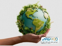 عکس png کره زمین سرسبز در دست