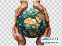 تصویر png کره زمین میان دو دست
