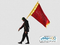 عکس با کیفیت مرد در پیاده روی اربعین با پرچم عجل لولیک الفرج