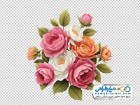 تصویر png دسته گل نقاشی شده دیجیتال چند رنگ