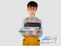 تصویر png پسر با کتاب های درسی در دست