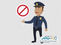تصویر کارتونی پلیس با تابلو ایست در دست
