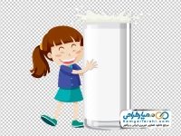 تصویر کارتونی دختر بچه با لیوان شیر