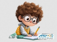 تصویر png پسر بچه در حال مشق نوشتن