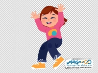 تصویر کارتونی دختر بچه در حال پریدن در هوا