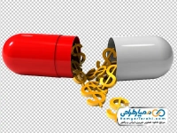 تصویر با کیفیت کپسول باز شده با لوگو دلار
