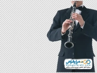 عکس بدون پس زمینه کلارینت در دست مرد نوازنده