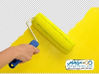 تصویر با کیفیت قلمو غلتکی در دست با رنگ زرد