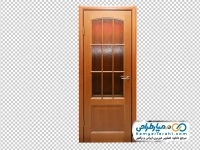 تصویر با کیفیت درب ورودی چوبی با پنجره های شفاف