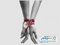 تصویر با کیفیت دست های به هم بسته شده با روبان قرمز