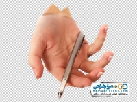 تصویر با کیفیت دست بیرون آمده از کاغذ با خودکار