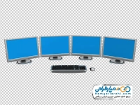 تصویر وکتوری چهار مانیتور و یک کیبورد