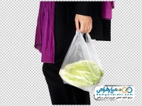 تصویر با کیفیت کاهو توی نایلون در دست خانم