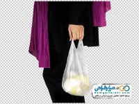 تصویر png کیسه خرید کاهو در دست خانم