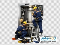 عکس بدون پس زمینه تکنسین ها در حال تعمیر آسانسور