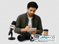 تصویر png خبرنگار با دوربین و تریبون
