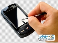 تصویر png قلم pda در دست با گوشی هوشمند