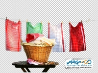 تصویر png حوله های آویزان روی بند رخت