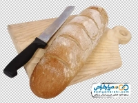 تصویر png نان باگت روی تخته آشپزخانه